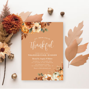 blommigt orange thanksgiving middag med bohemskt f inbjudningar