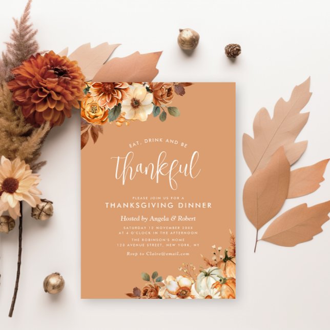 blommigt orange thanksgiving middag med bohemskt f inbjudningar (Skapare uppladdad)
