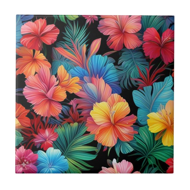 Blommigt Orange Tropical Flowers Löv-66771 Kakelplatta (Framsidan)