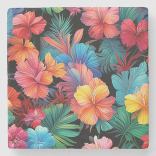 Blommigt Orange Tropical Flowers Löv-66771 Stenunderlägg
