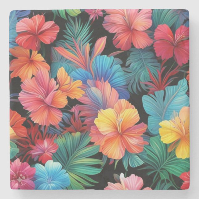 Blommigt Orange Tropical Flowers Löv-66771 Stenunderlägg (Framsidan)