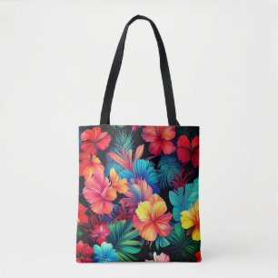Blommigt Orange Tropical Flowers Löv-66771 Tygkasse