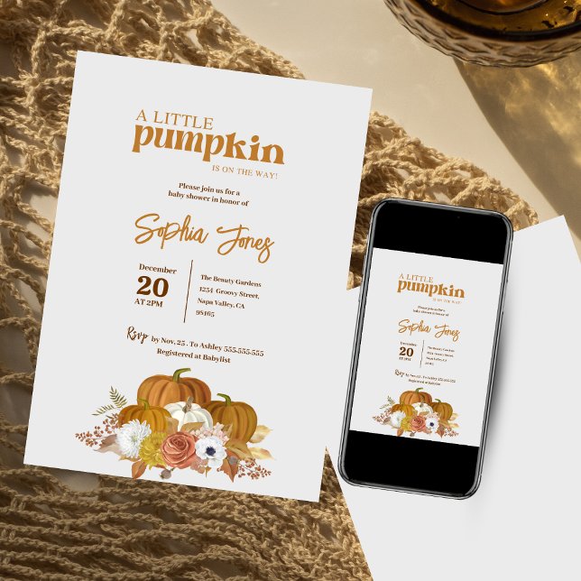 Blommigt | Orange | Vattenfärg Pumpkin babydusch Inbjudningar (Skapare uppladdad)