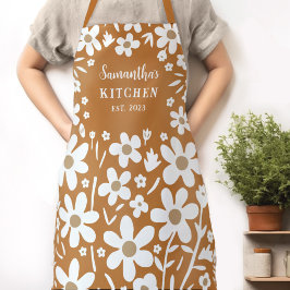 Blommigt Orange Vita Kvinnor Apron