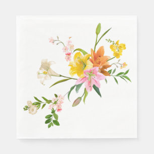 Blommigt Orange White & Gult Lily Flowers Pappersservett