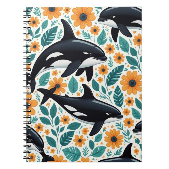 Blommigt orca Spiral fotopatbok Anteckningsbok (Framsidan)