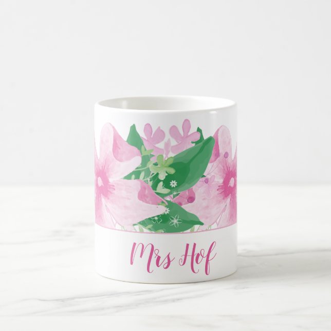 Blommigt Orchid Rosa Monogram Kaffemugg (Center)