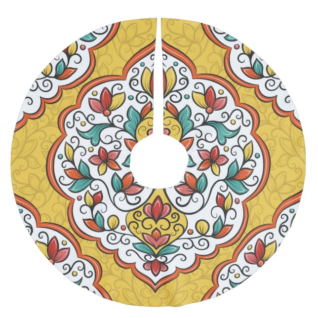 Blommigt Ornament: Turkiska indianska motifs. Julgransmatta Borstad Polyester (Framsidan)