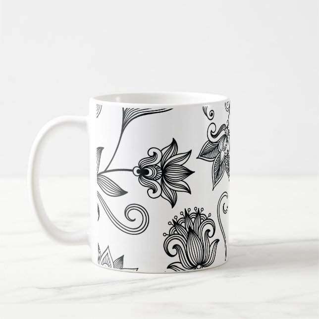 Blommigt Ornamental: Dekorativ, sömlös bakgrund Kaffemugg (Vänster)