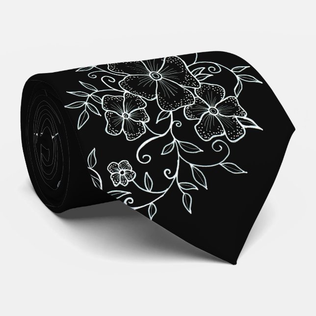 Blommigt Ornaments Black Neck Tie Slips (Rullad)