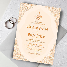 Blommigt Ornate Cream Islamic Bröllop Monogram Inbjudningar