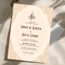 Blommigt Ornate Cream Islamic Bröllop Monogram Inbjudningar
