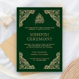 Blommigt Ornate Grönt och Guld Islamic Mehndi Tilläggskort