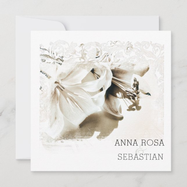 *~* Blommigt Ornate Lily AR12 QR PHOTO OSA Bröllop Inbjudningar (Framsida)