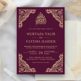 Blommigt Ornate Plum och Guld muslimska Bröllop Inbjudningar