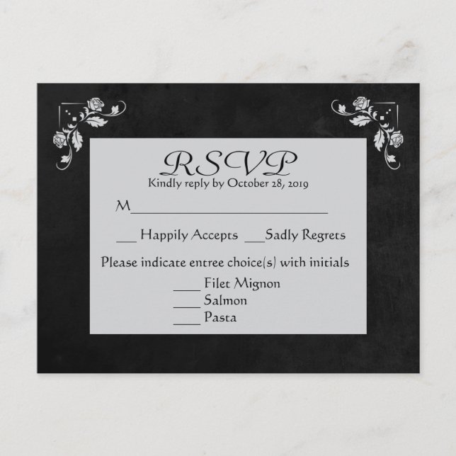 Blommigt OSA-Grått och svart-kalkylkort Inbjudan Vykort (Framsida)