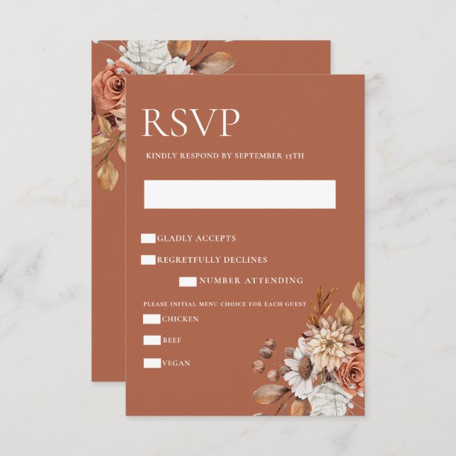 Blommigt-OSA--tilläggskort för elegant Inbjudningar (Fram/baksida)