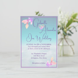 Blommigt ovanför molnen Teal Bröllop Inbjudningar