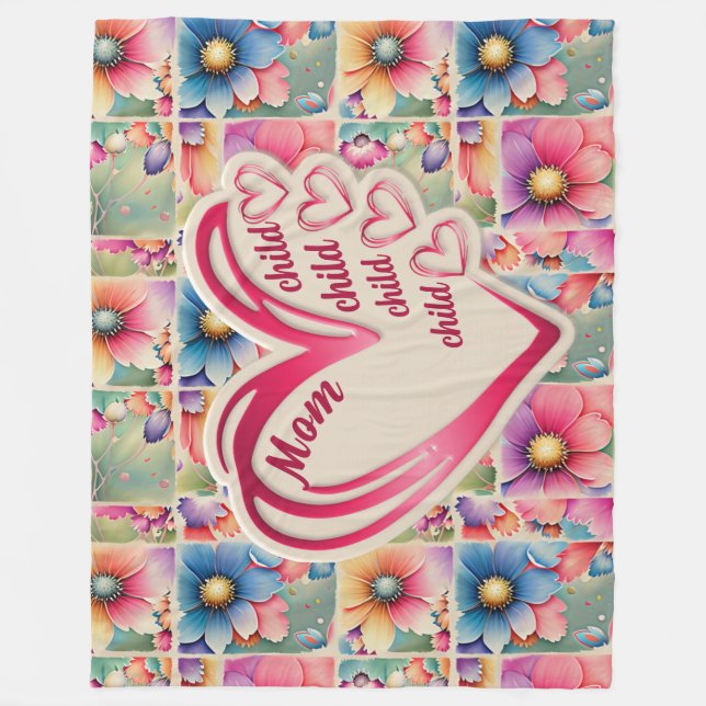 Blommigt över utskrift av Namn Mamma-barn Fleecefilt (Framsidan)