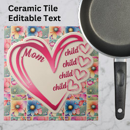 Blommigt över utskrift av Namn Mamma-barn Kakelplatta