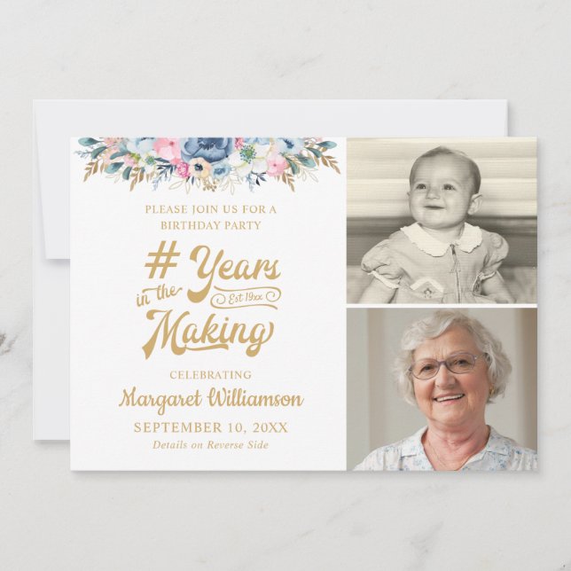 Blommigt PÅ födelsedagen I SKAPAR 2 foto Inbjudningar (Framsida)