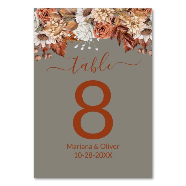 Blommigt på Grått Grått Fall-Bordsnummer Bordsnummer (Framsidan)