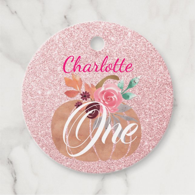 Blommigt på hösten Pumpkin 1:a födelsedagen Ro Gul Gåvor Etiketter (Framsida)