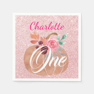 Blommigt på hösten Pumpkin 1:a födelsedagen Ro Gul Pappersservett