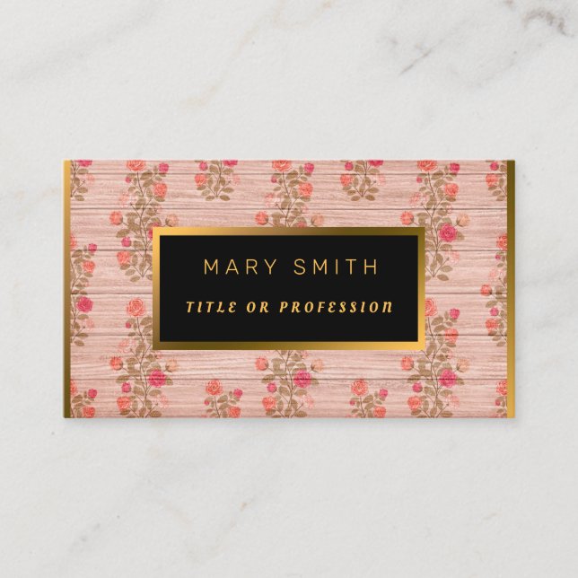 Blommigt på Wood Guld Anpassa Professionell Modern Visitkort (Framsida)