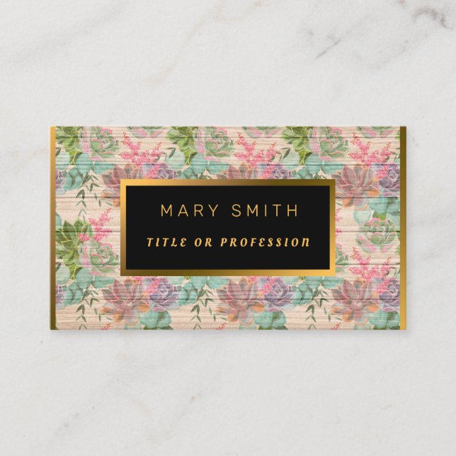 Blommigt på Wood Guld Anpassa Professionell Modern Visitkort (Framsida)
