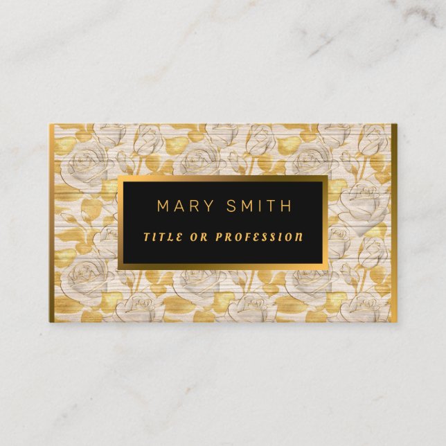 Blommigt på Wood Guld Anpassa Professionell Modern Visitkort (Framsida)