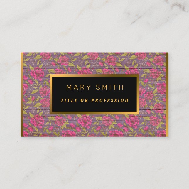 Blommigt på Wood Guld Anpassa Professionell Modern Visitkort (Framsida)