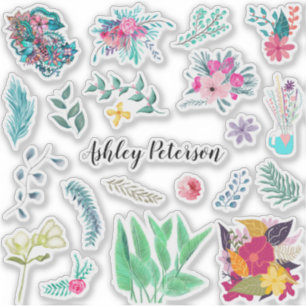 Blommigt Pack Modern blomma i trendiget monogram Klistermärken