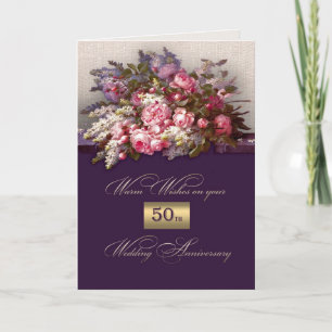 Blommigt Painting 50:e Bröllop-årsdagen Kort