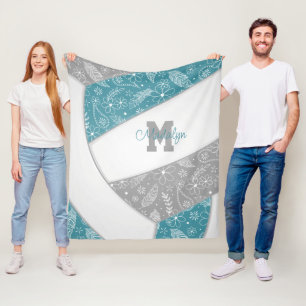 blommigt paislefjädrar teal grått boho volleyball fleecefilt