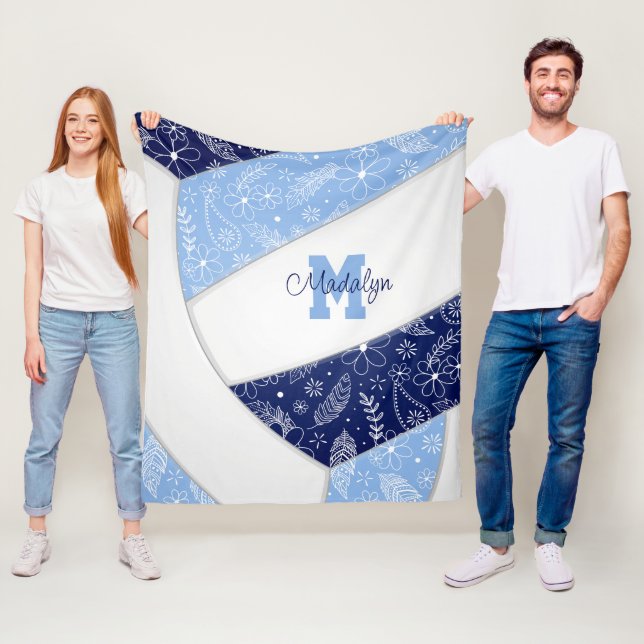 blommigt paisleleys marinblå volleyball fleecefilt (På plats)