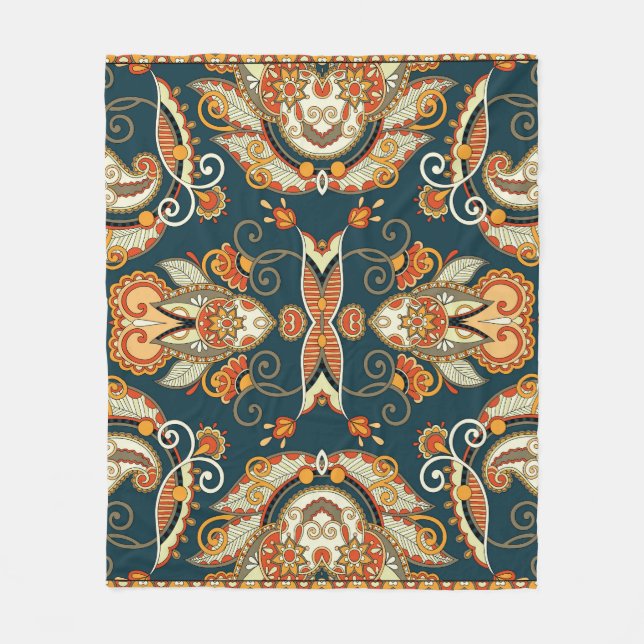 Blommigt Paisley Bandanna: Traditionellt prydnadsf Fleecefilt (Framsidan)