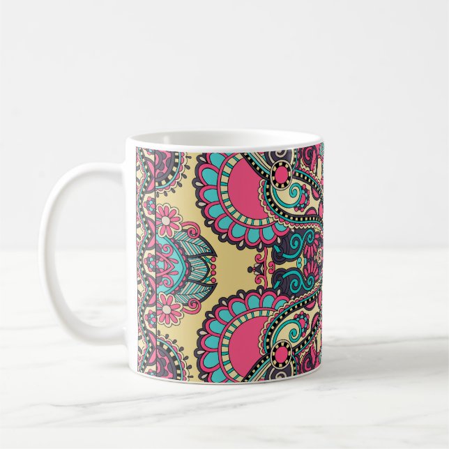 Blommigt Paisley Bandanna: Traditionellt prydnadsf Kaffemugg (Vänster)