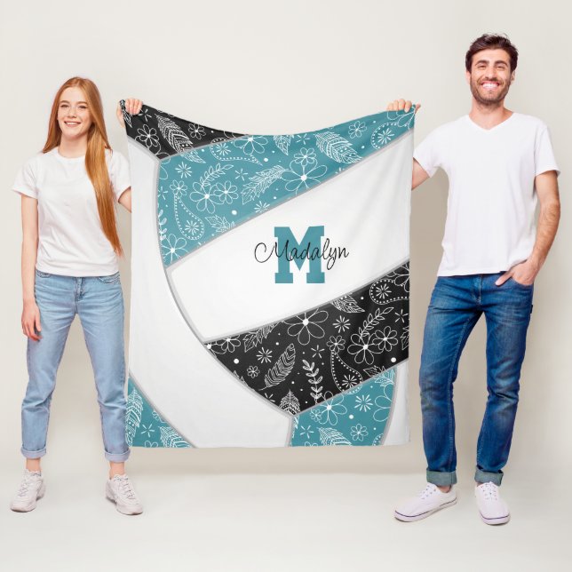 blommigt paisley-fjädrar tealsvart boho volleyball fleecefilt (På plats)