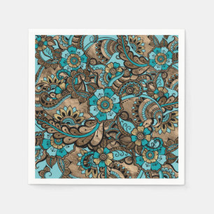 Blommigt Paisley Mönster - teal och golv Pappersservett