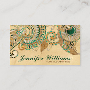 Blommigt Paisley Ornament Malachite och Guld Visitkort