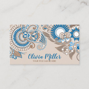 Blommigt Paisley Ornament Pastel Beige och Blue Visitkort