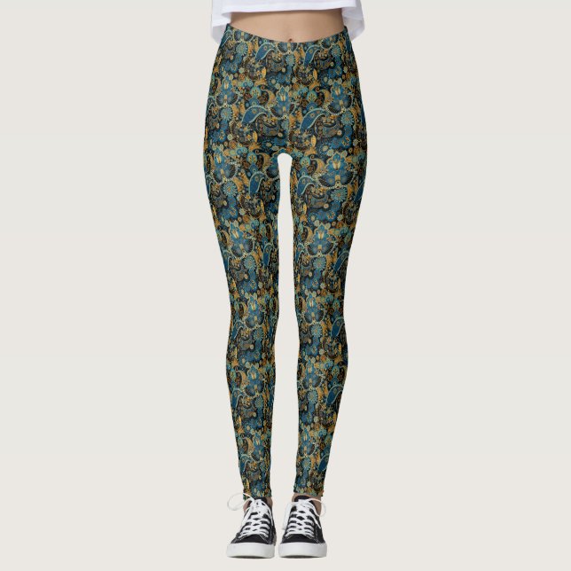 Blommigt Paisley Print Mönster Leggings (Framsida)