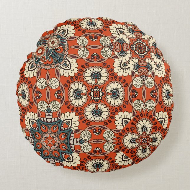 Blommigt Paisley Tapestry Fabric Skriv ut Rund Kudde (Framsidan)