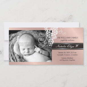 Blommigt Paisley White Birth Announcement Photo Ca Meddelande