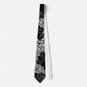 Blommigt Paisley White Black Snyggt Bröllop Tie Slips