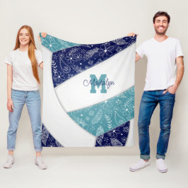 blommigt paisleys mönster marinblå teal volleyball fleecefilt