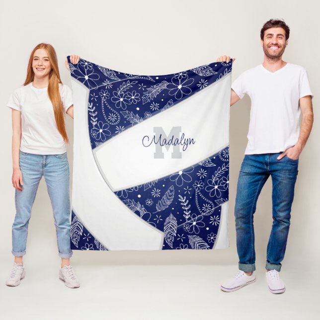 blommigt paisleys mönster marinblå volleyball fleecefilt (På plats)