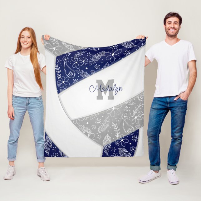 blommigt paisleys mönster navy blue grått volleyba fleecefilt (På plats)