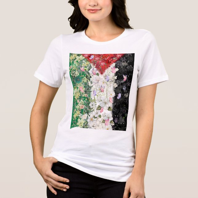 Blommigt Palestina Karta - Fri Palestina Karta T-s T Shirt (Framsida)